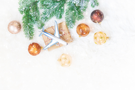 Christmas background on the theme of travel. Selective focus. Holidayの写真素材