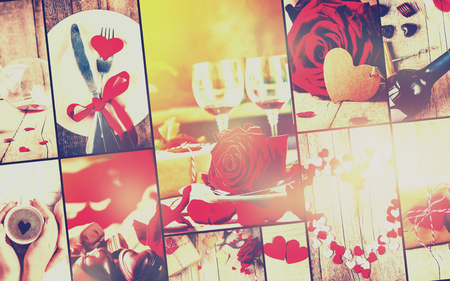 Collage of love and romance. Selective focus. Kissの写真素材