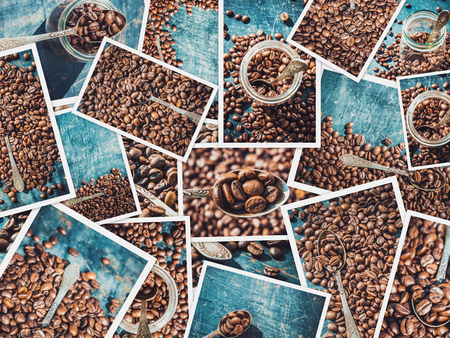collage many pictures of coffee. Selective focus.の写真素材
