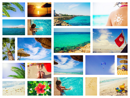 Collage photo sea Tunisia Mahdia. Selective focus.の写真素材