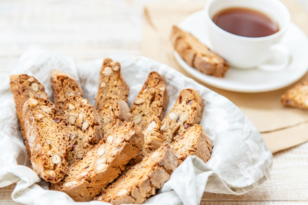 Biscotti on a light background. Tasty breakfast. Selective focus. foodの写真素材