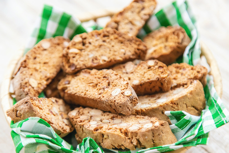 Biscotti on a light background. Tasty breakfast. Selective focus. foodの写真素材