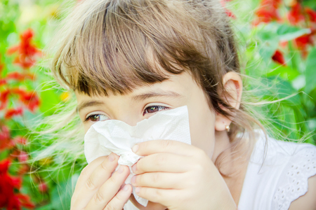 Seasonal allergy in a child. Coryza. Selective focus. natureの写真素材