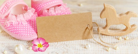 Beautiful background with the image of children's accessories and selective focus.