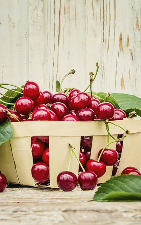 Red cherries. Selective focus. food nature fruit natureの写真素材