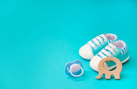 baby accessories for newborns on a colored background. selective focus. nature.
