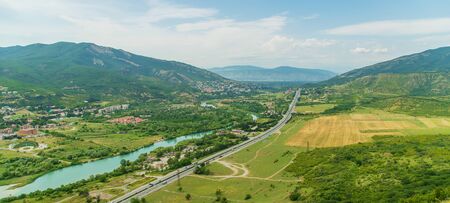 Sights of Georgia. Jvari monastery. River View. Selective focus natureの写真素材