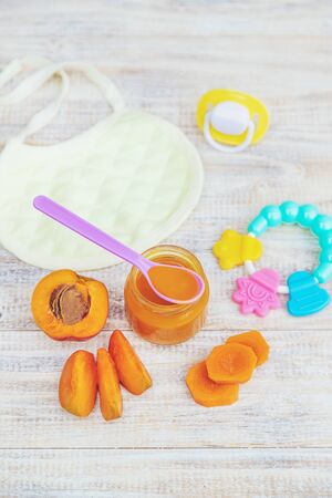 baby food in small jars. Selective focus. nature.の写真素材