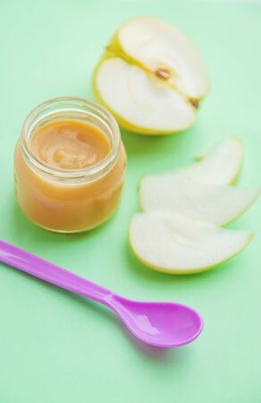 baby food in small jars. Selective focus. nature.の写真素材