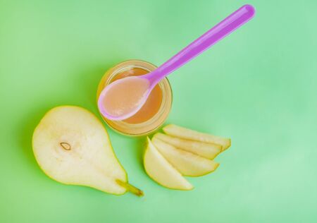 baby food in small jars. Selective focus. nature.の写真素材