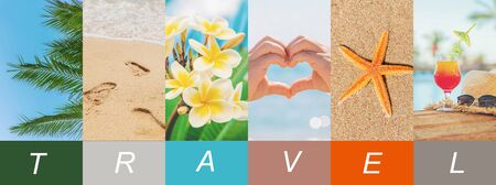 Travel concept collage. Sea vacation. Selective focus natureの写真素材