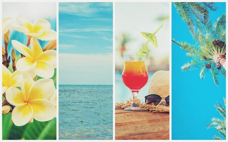 Travel concept collage. Sea vacation. Selective focus nature