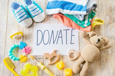 Baby clothing and donation accessories. Selective focus. nature.の写真素材