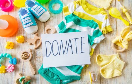 Baby clothing and donation accessories. Selective focus. nature.