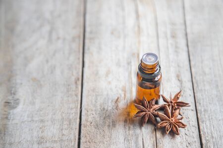 Star anise oil in a small bottle. Selective focus. nature.の写真素材