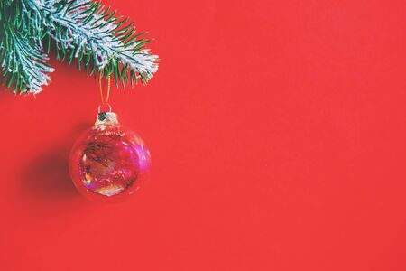 Christmas background in red. New Year. Selective focus. nature.の写真素材
