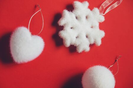 Christmas background in red. New Year. Selective focus. nature.の写真素材