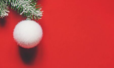 Christmas background in red. New Year. Selective focus. nature.の写真素材