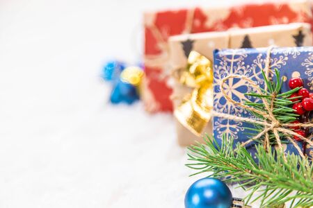 Christmas background and decor. New Year. Selective focus. Holiday.の写真素材