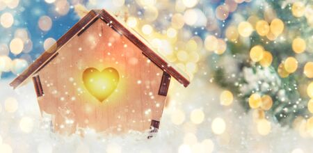 Merry Christmas and Happy New Year, Holidays greeting card with blurred bokeh background.の写真素材