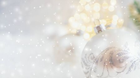 Merry Christmas and Happy New Year, Holidays greeting card with blurred bokeh background.の写真素材