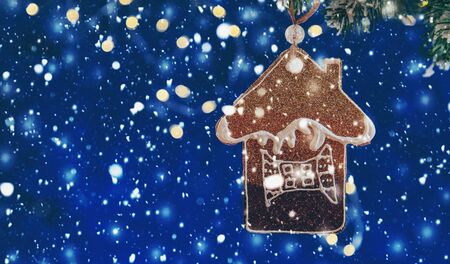 Merry Christmas and Happy New Year, Holidays greeting card with blurred bokeh background.の写真素材