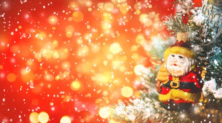 Christmas background greeting card with beautiful decor. Selective focus. Holiday.の写真素材