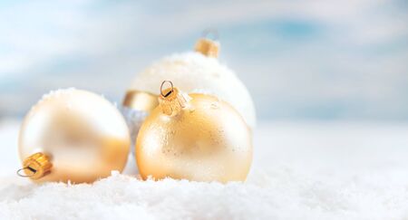 Christmas background greeting card with beautiful decor. Selective focus. Holiday.の写真素材