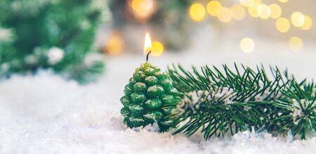 Beautiful christmas background with decor. Selective focus. Holiday.の写真素材