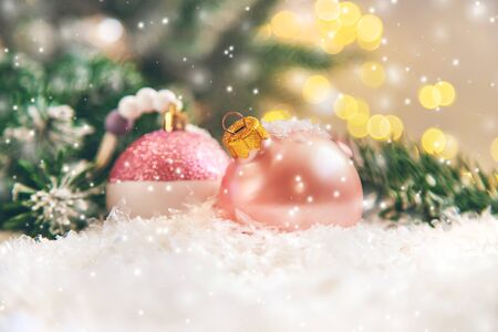 Beautiful christmas background with decor. Selective focus. Holiday.の写真素材