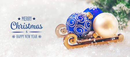 Beautiful christmas background with decor. Selective focus. Holiday.の写真素材