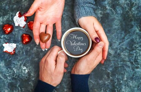 Lovers drink coffee with sweets. Selective focus. Drink