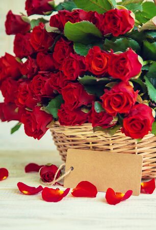 Bouquet of red roses, a gift for Valentine's Day. Selective focus. Holiday.の写真素材