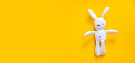 Accessories for newborns on a yellow background. Selective focus. Baby.の写真素材