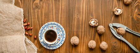 Baklava with nuts on a wooden background. Selective focus. food and drink.