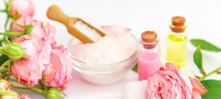 cosmetics with rose flower extract. Selective focus. natureの写真素材