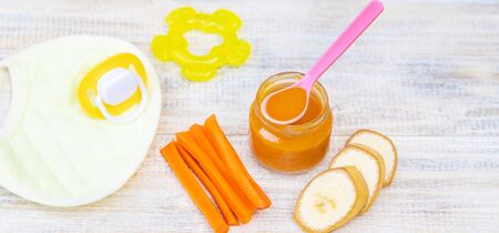 baby food in small jars. Selective focus. nature.