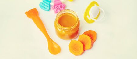 baby food in small jars. Selective focus. nature.の写真素材