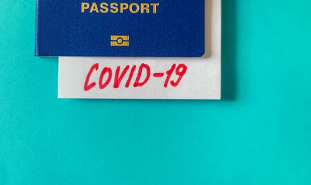 Coronavirus the concept of a ban on flights between countries. International passport. Selective...