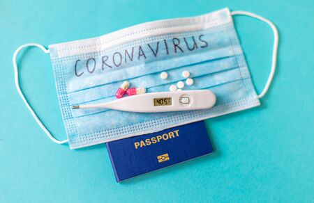 Coronavirus the concept of a ban on flights between countries. International passport. Selective focus. medicineの写真素材