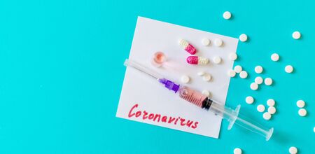 Coronavirus treatment and vaccination concept. Selective focus. the medicineの写真素材