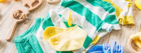 Baby clothes and accessories for the newborn. Selective focus. nature.の写真素材