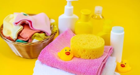 Accessories for bathing the baby. Selective focus. nature.の写真素材