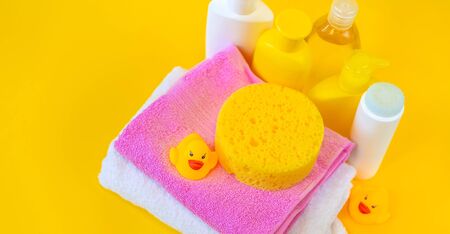 Accessories for bathing the baby. Selective focus. nature.の写真素材