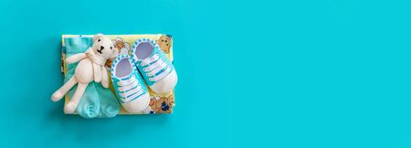 baby accessories for newborns on a colored background. selective focus. nature.