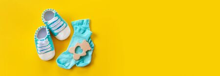 baby accessories for newborns on a colored background. selective focus. nature.の写真素材