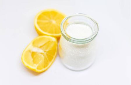 Citric acid on a white isolated background. Selective focus. Food.の写真素材