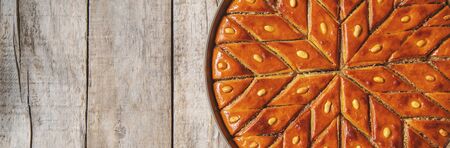 Oriental sweet baklava with nuts. Selective focus. Food.