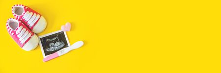 Ultrasound picture of a baby's photograph and accessories. Selective focus. child.の写真素材