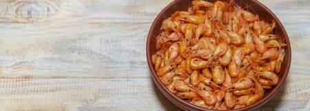 Boiled shrimp on the table. Selective focus. food.の写真素材